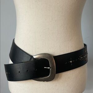 Elegant Black Studded Belt with Silver Buckle - S/M